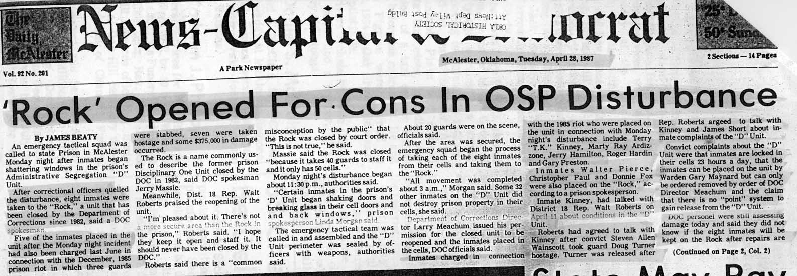 Rock Opened for Cons in OSP  Disturbance